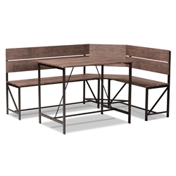 Baxton Studio Marston Modern Industrial Brown Finished Wood and Black Finished Metal 2-Piece Dining Nook Set